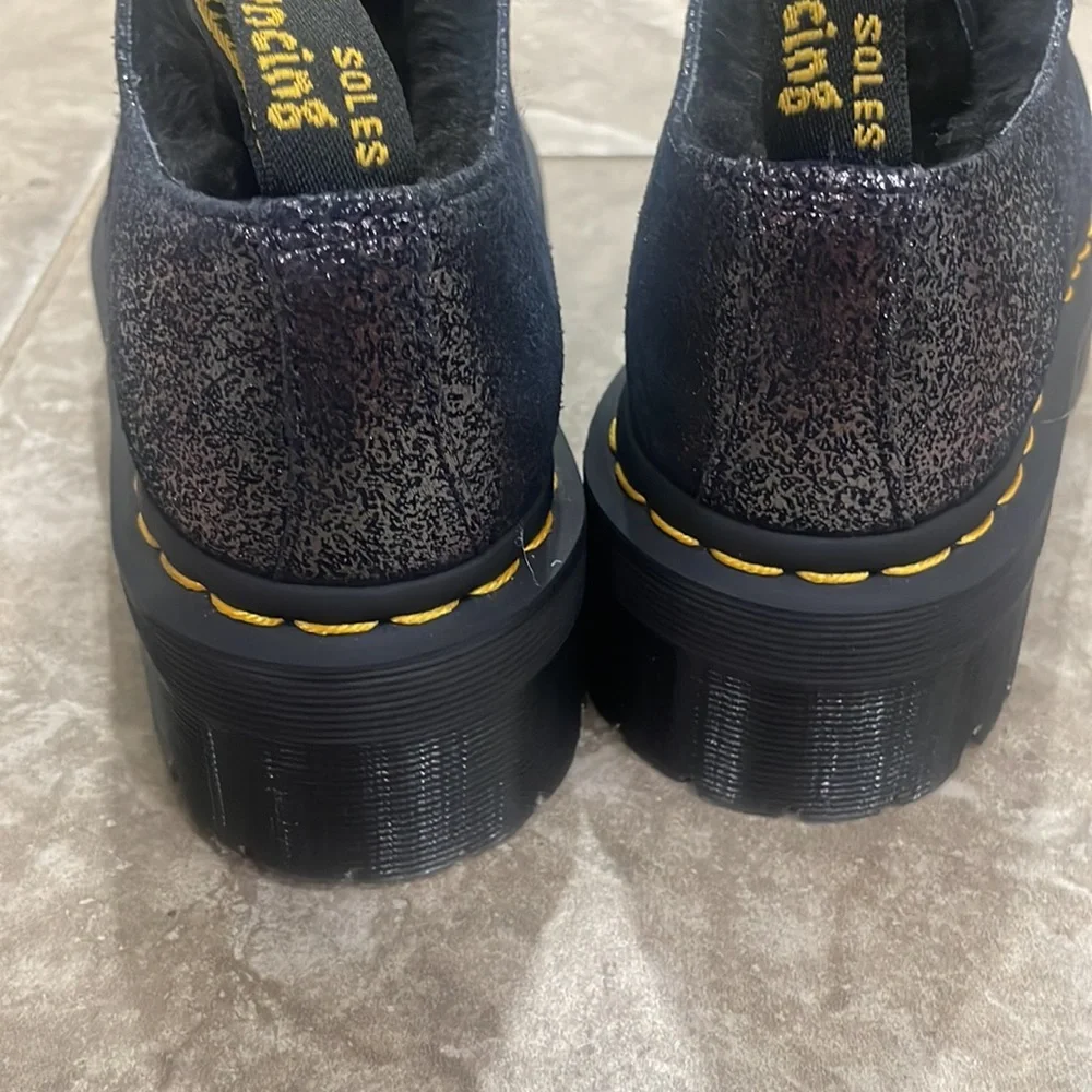 Dr Martens Women's  1461 Faux Fur-lined Metallic Leather Platform Shoes Size 6